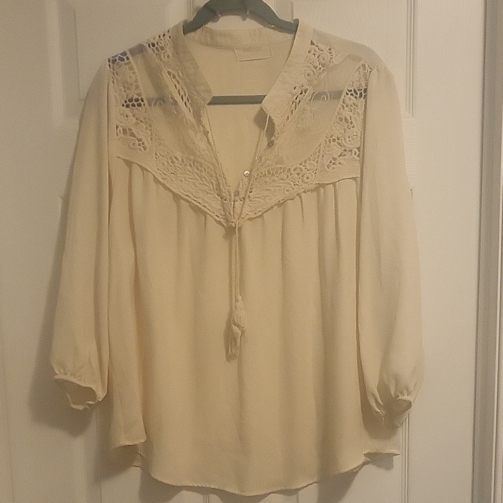 refuge Cream Crochet Yoke Tassel Peasant Blouse